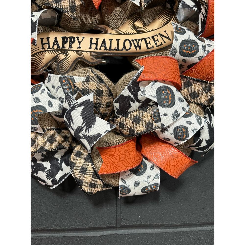 Halloween Wreath For Front Door Rustic Fall Burlap Wreath Handmade 20 Inch - Picture 5 of 5